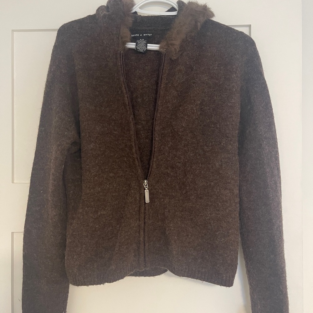 Brown Women's Sweater with Fur Trim - Picture 4 of 5